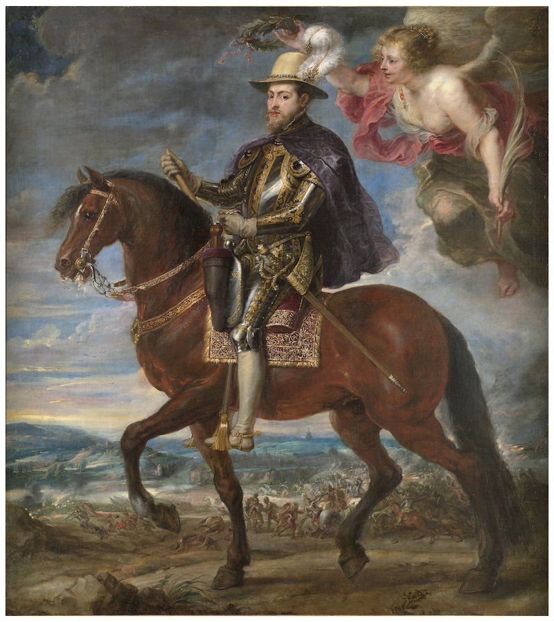 彼得·保罗·鲁本斯，《马背上的费利佩二世》，约1630-1640年，布面油画，普拉多国家博物馆馆藏