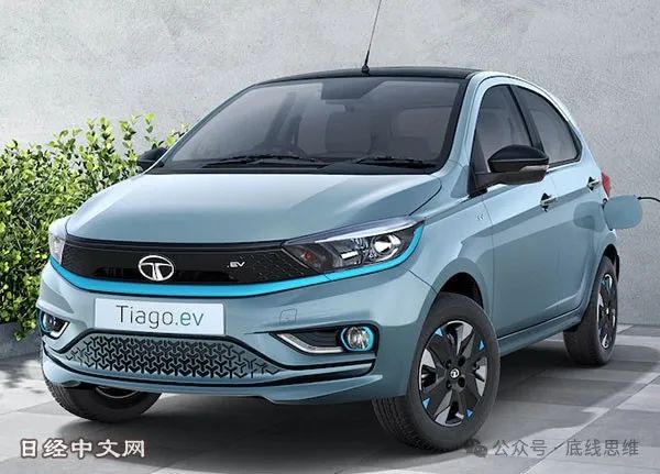 塔塔汽车的纯电动汽车“Tiago”。图源：日经中文网