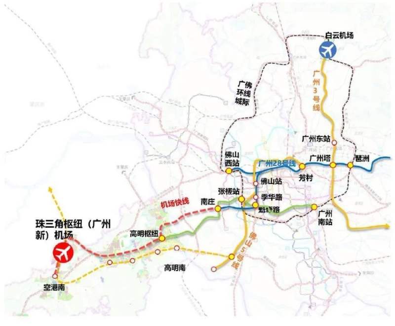 新机场规划城市轨道交通示意图。图/广东发布