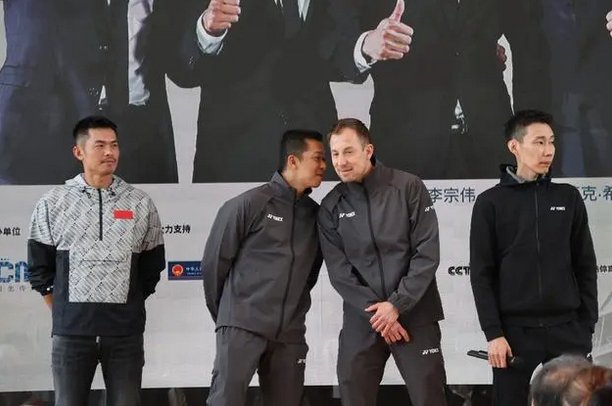4月17日，林丹、陶菲克、盖德、李宗伟（从左到右）在活动中。新华社记者 张百慧 摄
