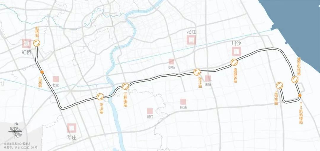 机场联络线线路示意图。上海申铁提供