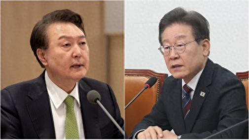 韩国总统尹锡悦（左）和韩国最大在野党共同民主党党首李在明（右） 资料图片 图源：韩媒报道配图