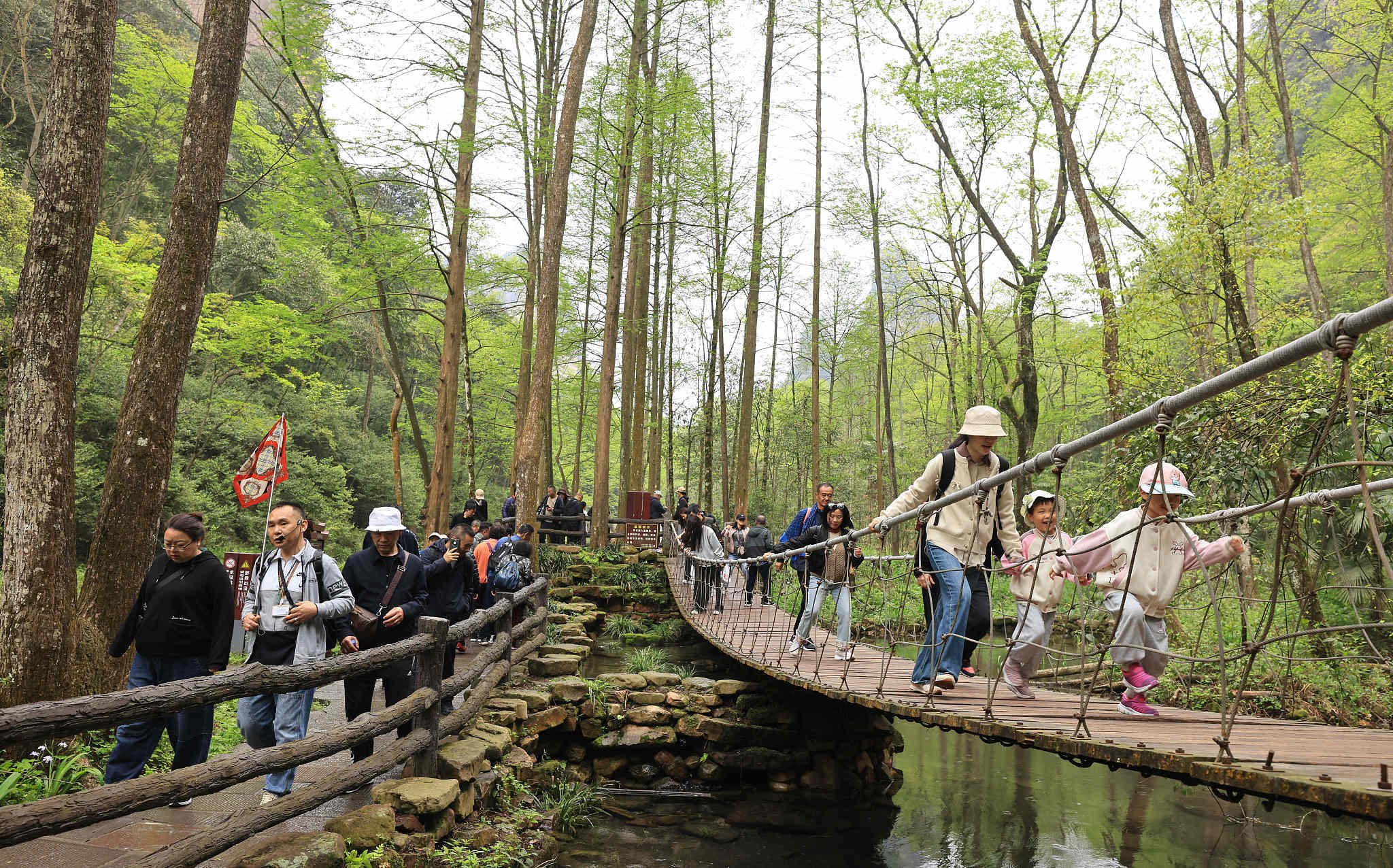 2024年4月11日，湖南张家界，游人在张家界国家森林公园游览。