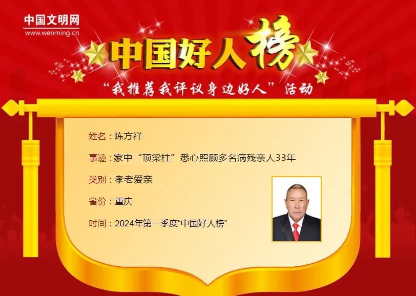 陈方祥,男,1958年10月生,重庆市云阳县高阳镇乐公村村民.