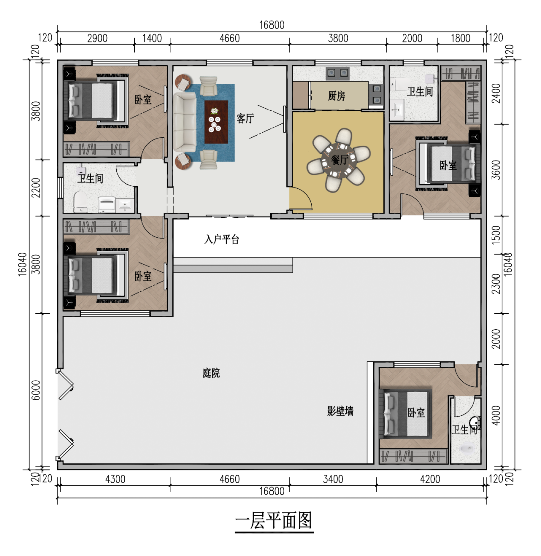河北农村自建平房小院,面宽16米,4室2厅还能停车