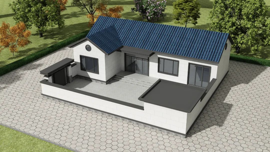 河北农村自建平房小院,面宽16米,4室2厅还能停车