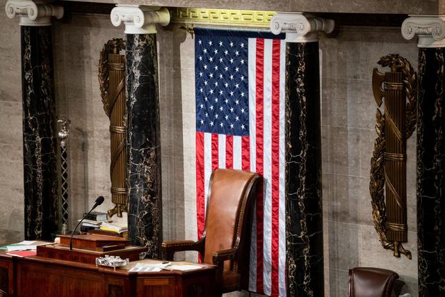 这是2023年1月5日在美国华盛顿国会拍摄的空置的众议院议长座椅。新华社记者刘杰摄
