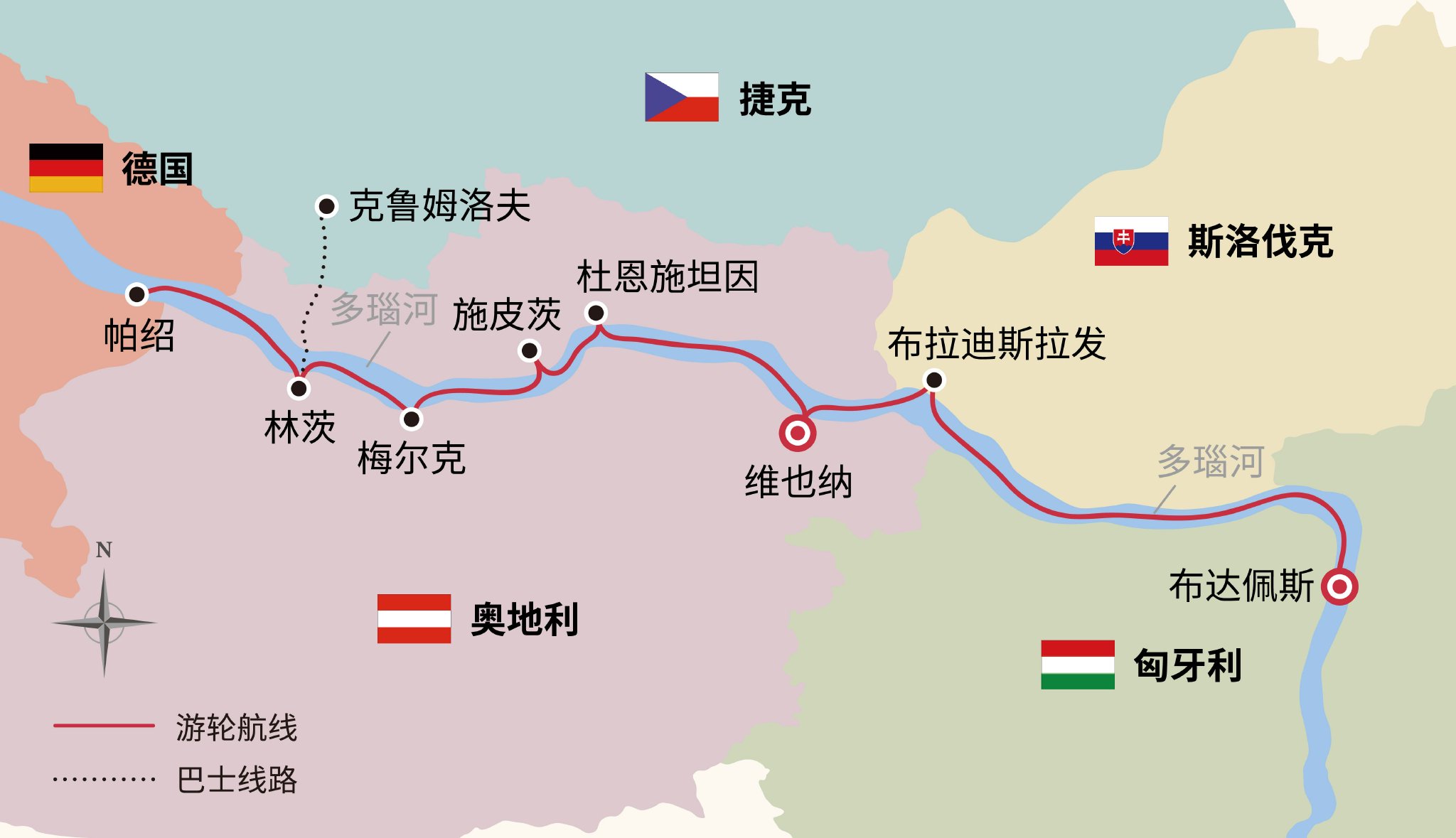  2024年维京游轮“11日多瑙河缤纷之旅”航线图