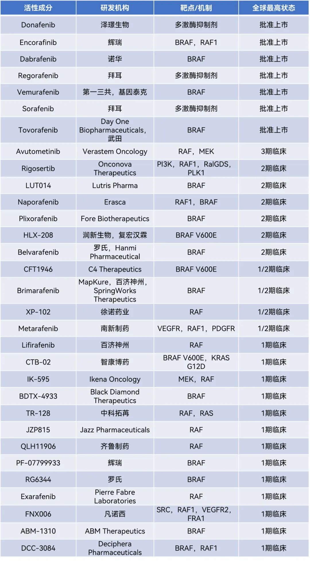 ▲截至2024年3月10日，全球部分临床期和获批RAF靶向疗法盘点