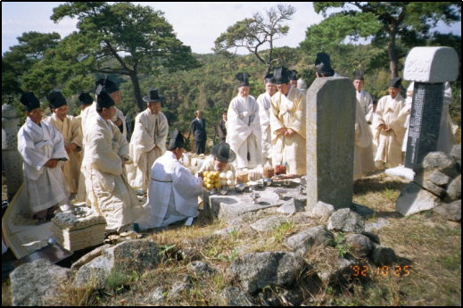 1992年韩国庆尚北道安东市卧龙面某两班家族后嗣的真实祭祀场景。来源：韩国国立民俗博物馆
