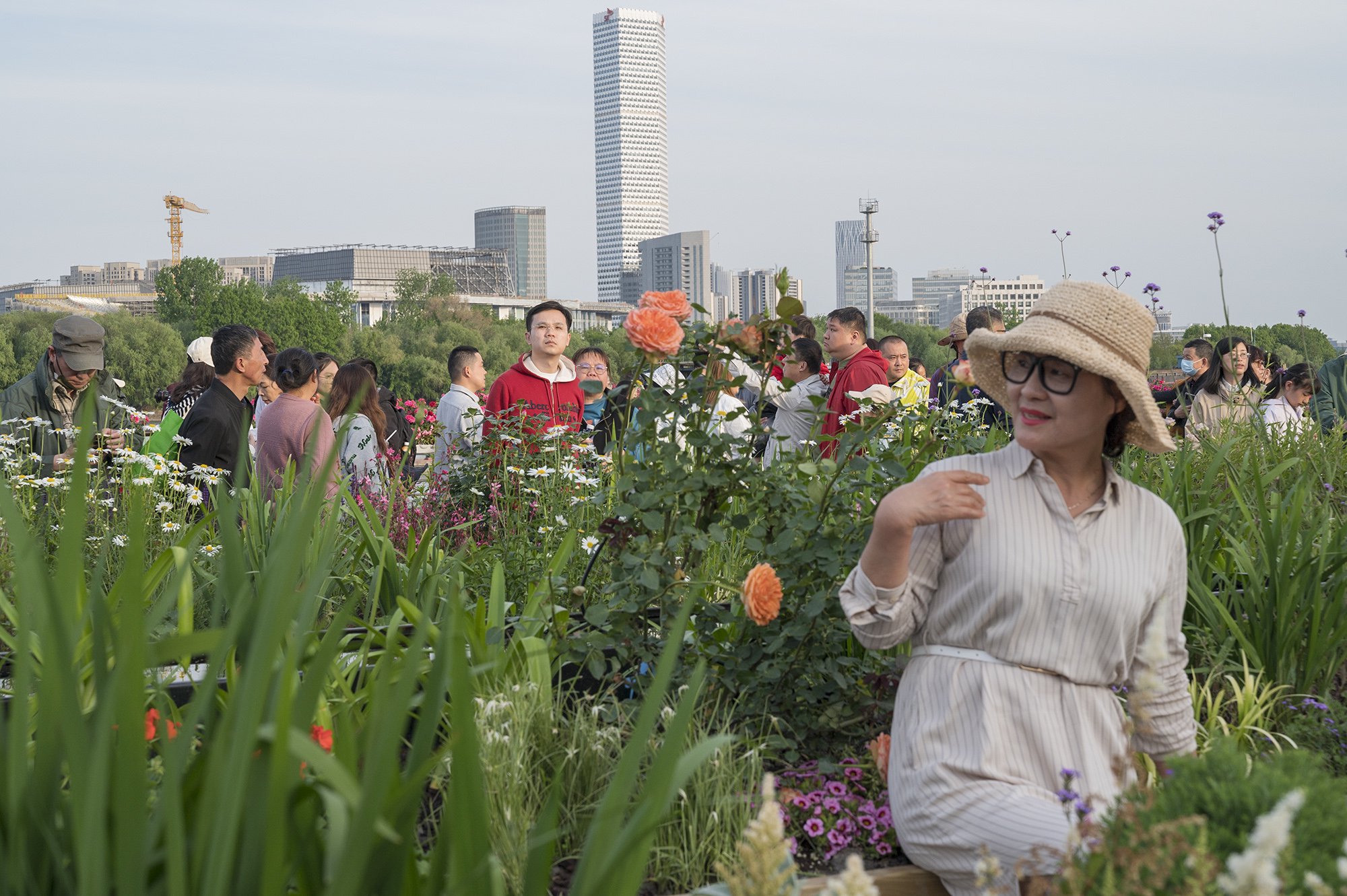 2024年5月1日，上海徐汇滨江。一名女士在上海国际花展的花丛中留影。澎湃新闻记者 吴栋 图