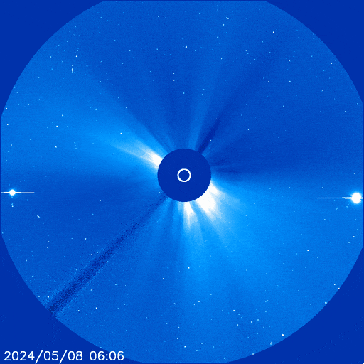 图 3  5月8-9日观测到的多个全晕CME（SOHO卫星观测，世界时）