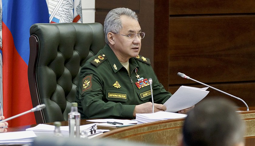 2021年5月31日，俄罗斯莫斯科，俄罗斯国防部长绍伊古在军事会议上发表讲话。图片来源：视觉中国