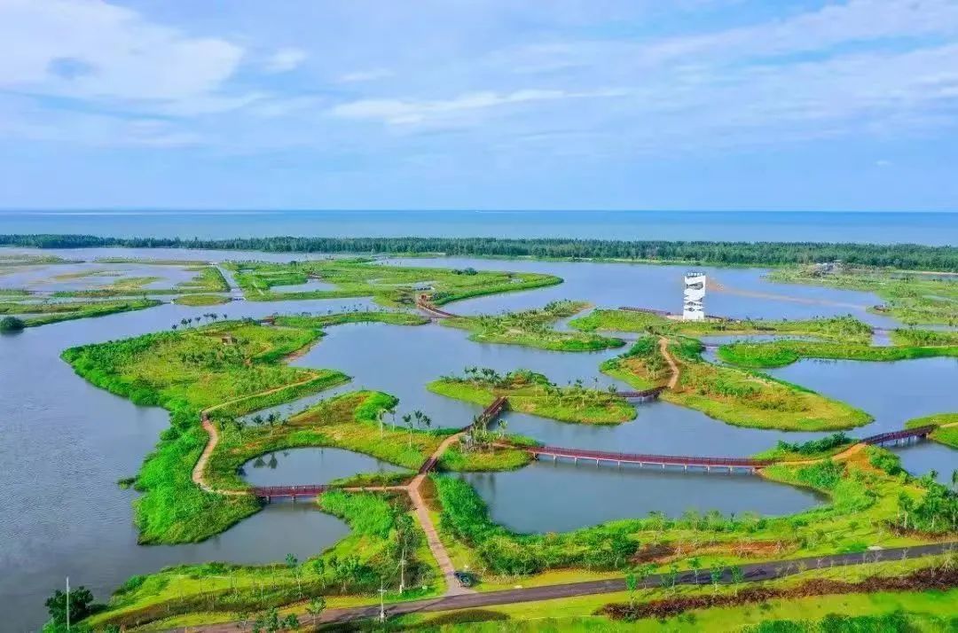 俯瞰海口江东新区迈雅河区域生态修复工程。图源：江东新区管理局