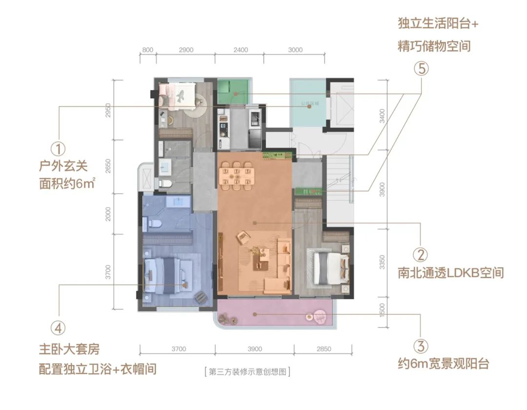 西璟天玺建面约109㎡户型图以项目占比最高的建面约129㎡产品为例
