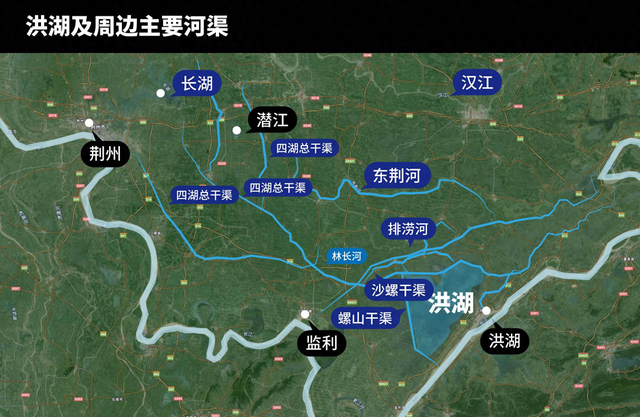 洪湖及周边主要河渠区位简略图 制图：澎湃新闻 王煜