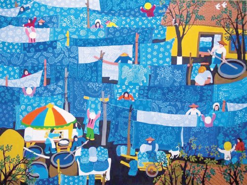 《蓝印花布》(农民画)