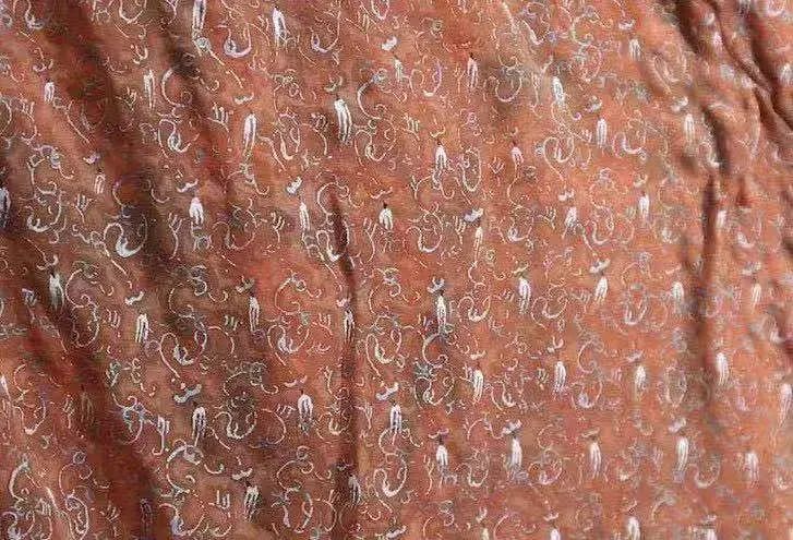 这是仿制的印花敷彩纱丝绵袍（局部）。（受访者供图）