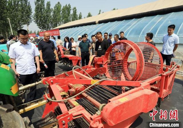 5月23日，景县一生态家庭农场，与会人员观摩设施蔬菜机械展示。武志库 摄