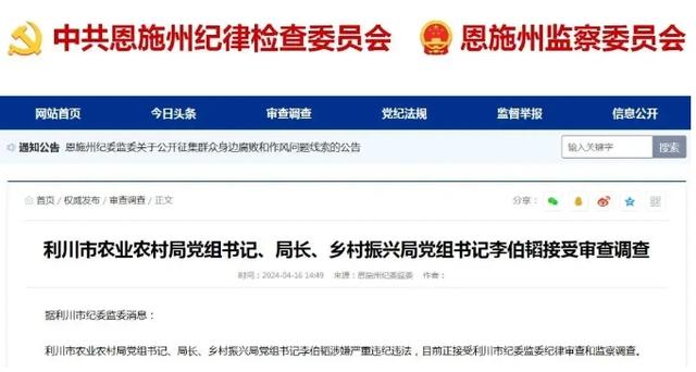 湖北利川今年已有一名副市长两名局长被查,副市长朱定攀曾获三等功