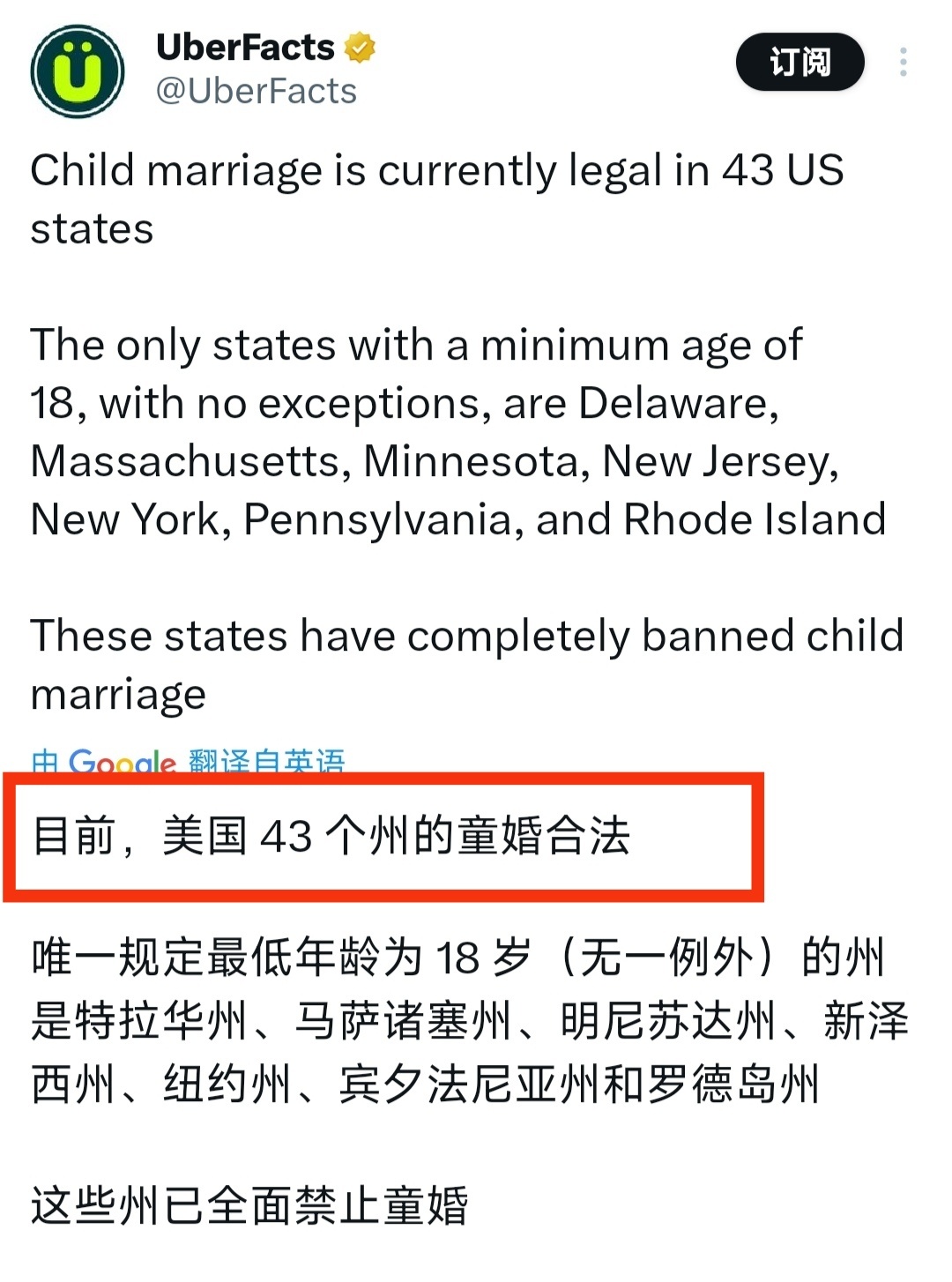看看这张图：目前，美国43个州的童婚合法！|美国|纽约州_新浪新闻
