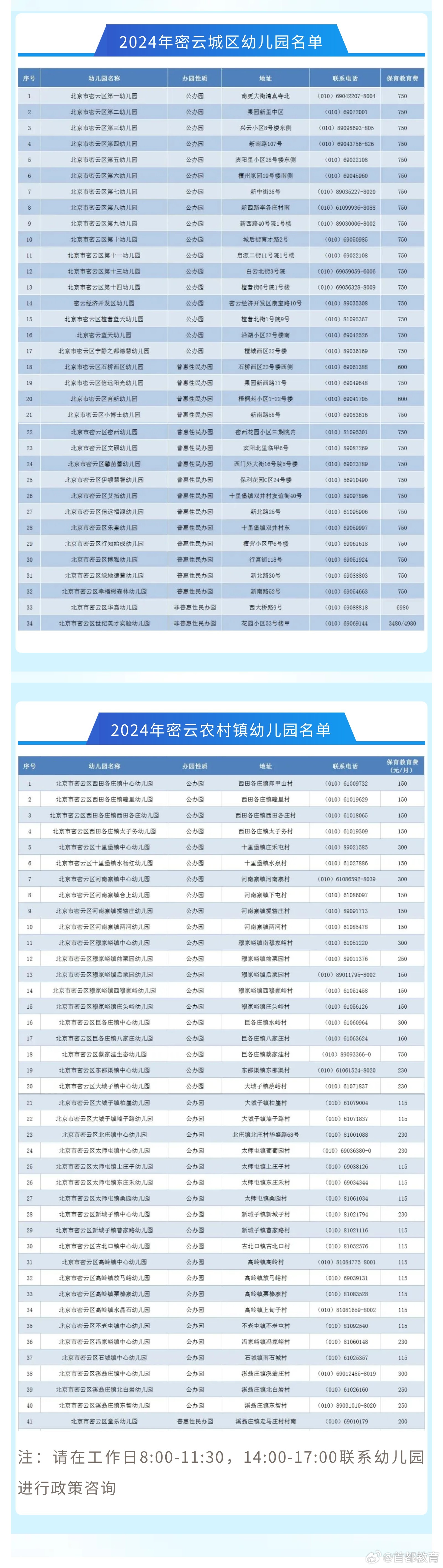 密云区幼儿园名单公布