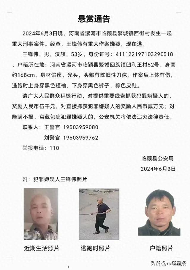 重大刑案嫌疑人在逃,警方悬赏,照片公布