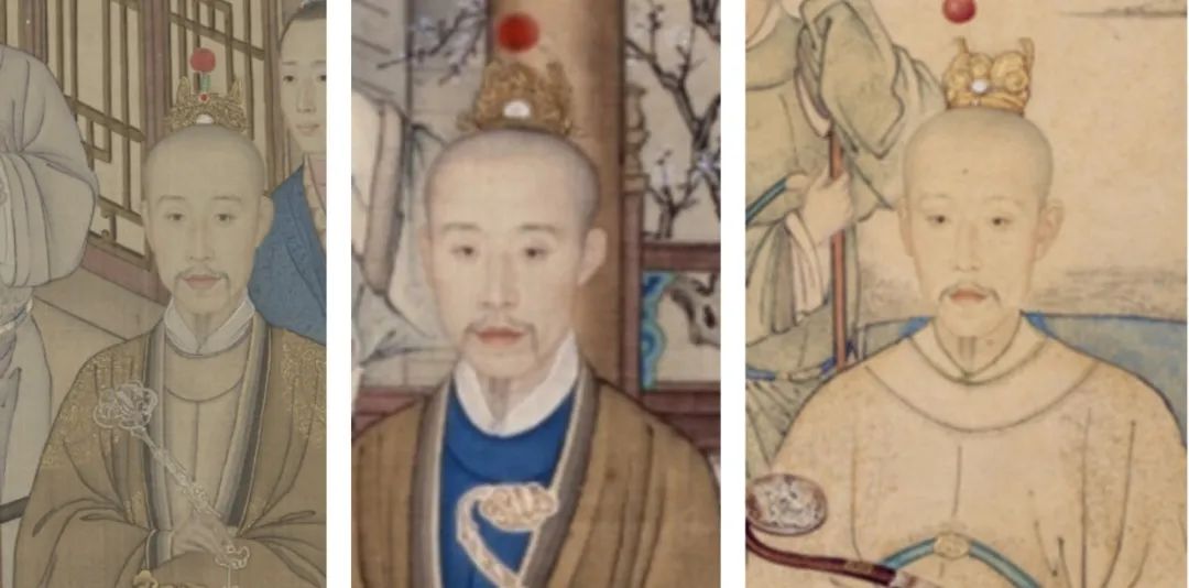 1  弘历画像比对  从左到右:1  乾隆十一年丁观鹏,郎世宁等合画"弘历
