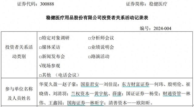 稳健医疗接受机构投资者现场参观,表示兴趣电商平台的增长速度较快