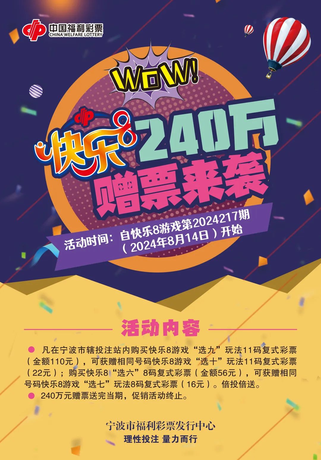 宁波福彩"快乐8"240万赠票来袭!