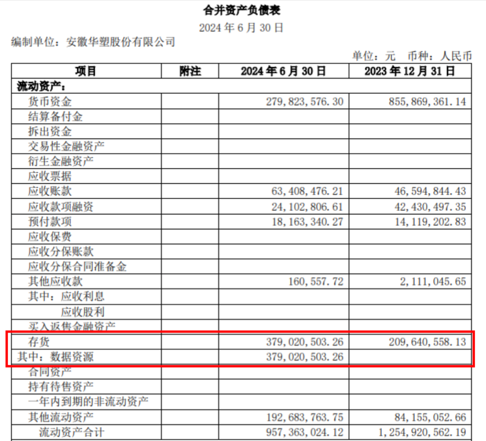 华塑股份2024年半年度敷陈同一金钱欠债表