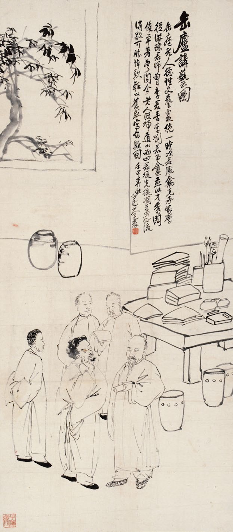 王一亭《缶庐讲艺图》120×52.5cm 1932年   西泠印社藏