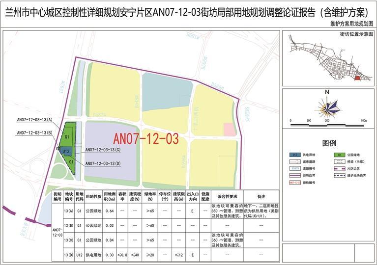 关于兰州市中心城区控制性详细规划—安宁片区AN07-12-03街坊局部用地控规维护方案的公示