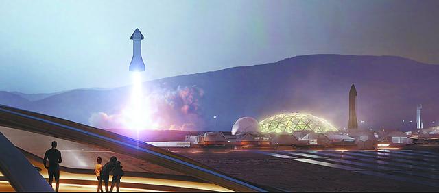 SpaceX设想在火星上建立城市的模拟图。(图源:SpaceX)