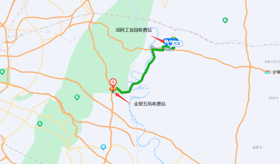 g5013渝蓉高速公路→sa3成都都市圈环线高速公路→g42沪蓉高速公路