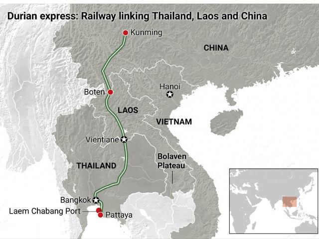 中国、老挝、泰国之间的“榴莲快线” 《日经亚洲评论》制图