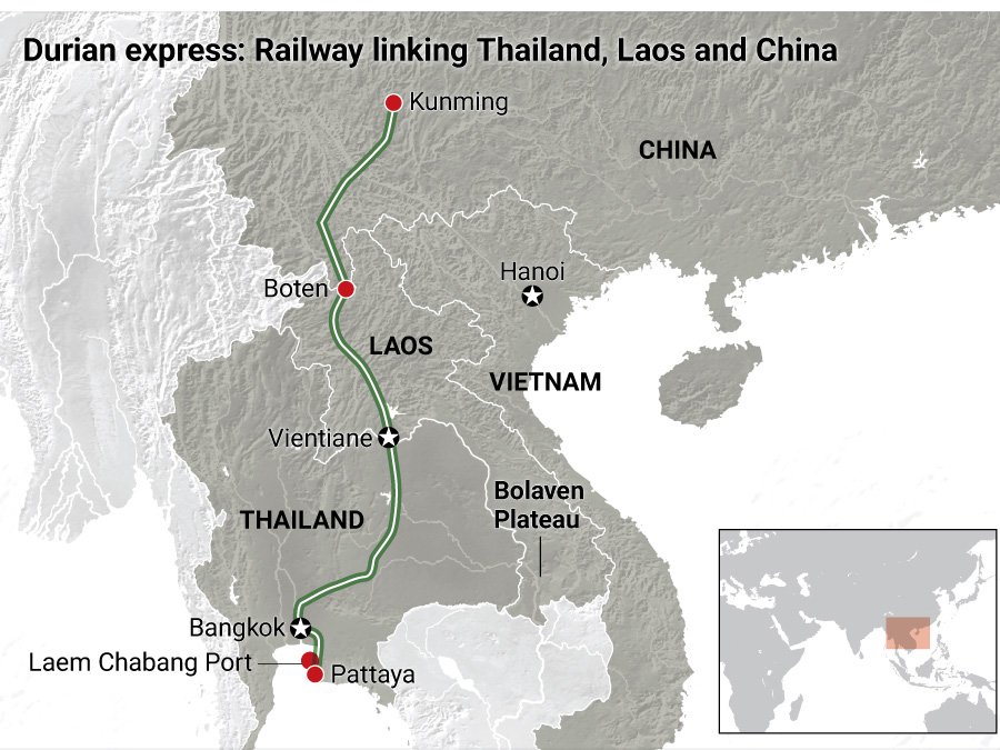 中国、老挝、泰国之间的“榴莲快线” 《日经亚洲评论》制图