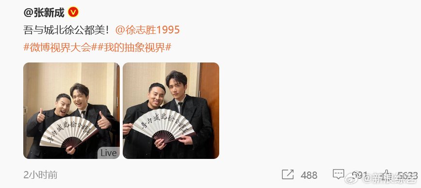 拿了个写着“吾与城北徐公都美”的扇子…|张新成_新浪新闻