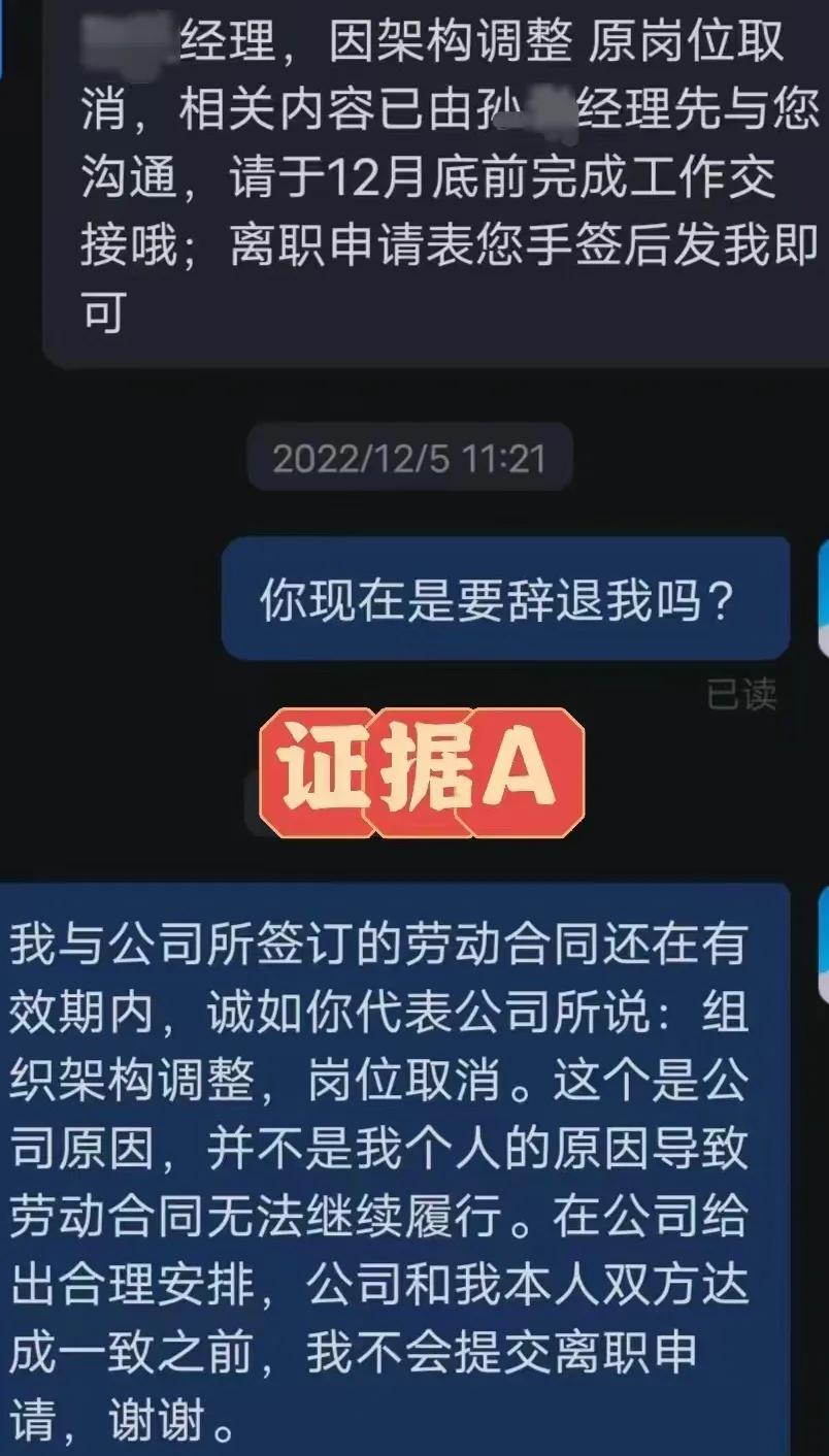 违法辞退的聊天记录/受访者供图