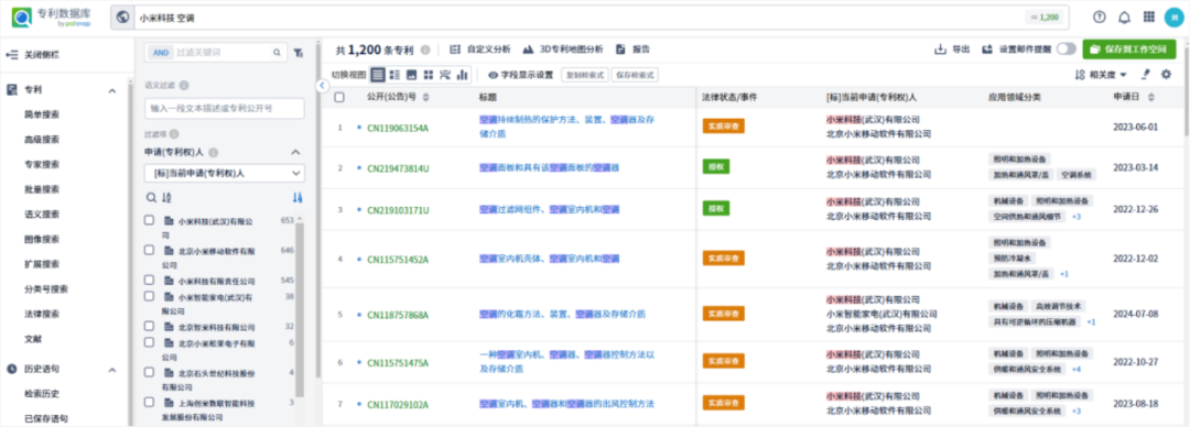 ▲小米与格力部分专利信息。图片截自智慧芽专利平台。