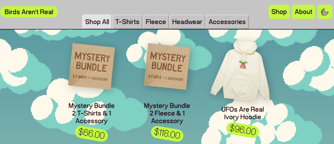 图 | 巧了，“鸟不是真的”官网也卖衣服（来源：“鸟不是真的”网站）