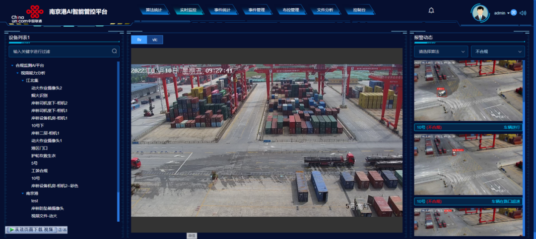 联通助力打造的南京港5G智能管控平台界面