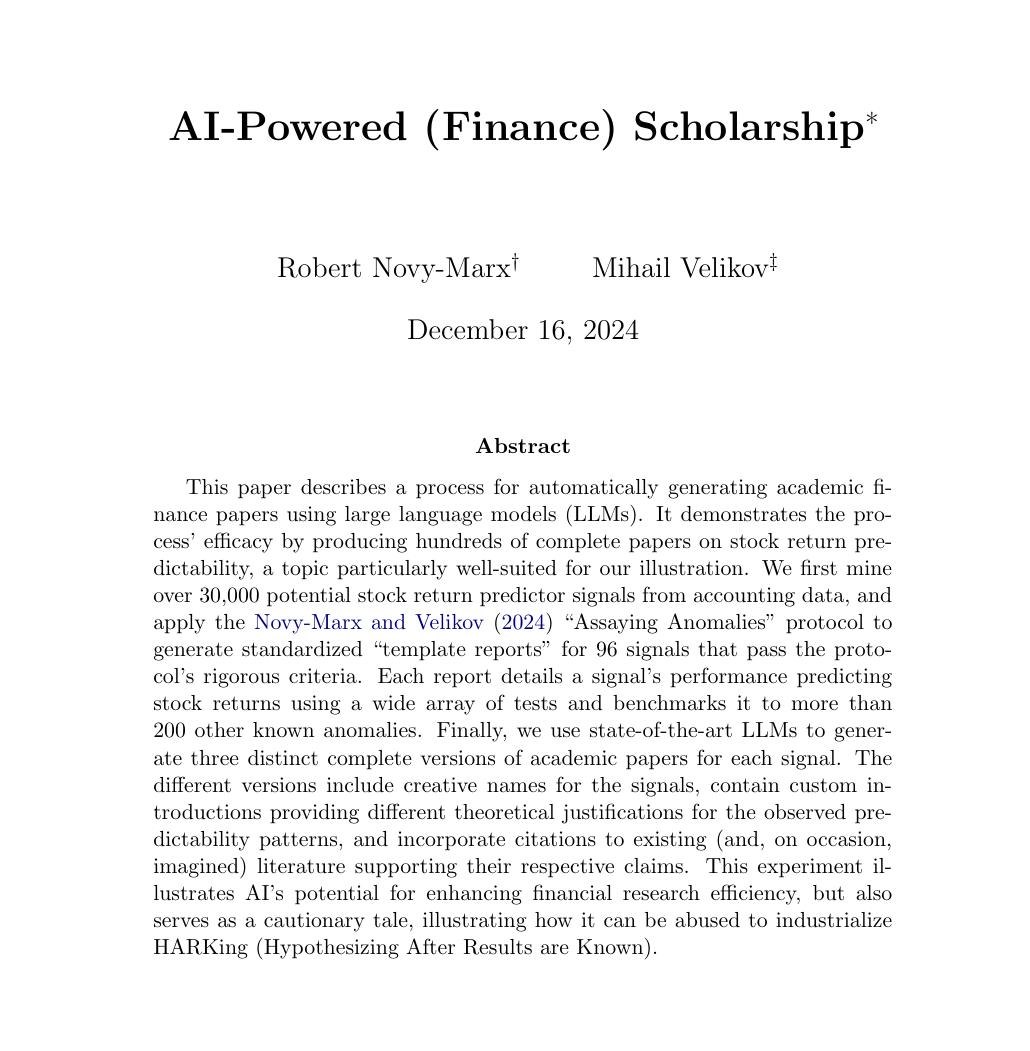 终究还是来了！两位学者用大语言模型生成288篇金融论文，最终版只需几分钟即可生成！