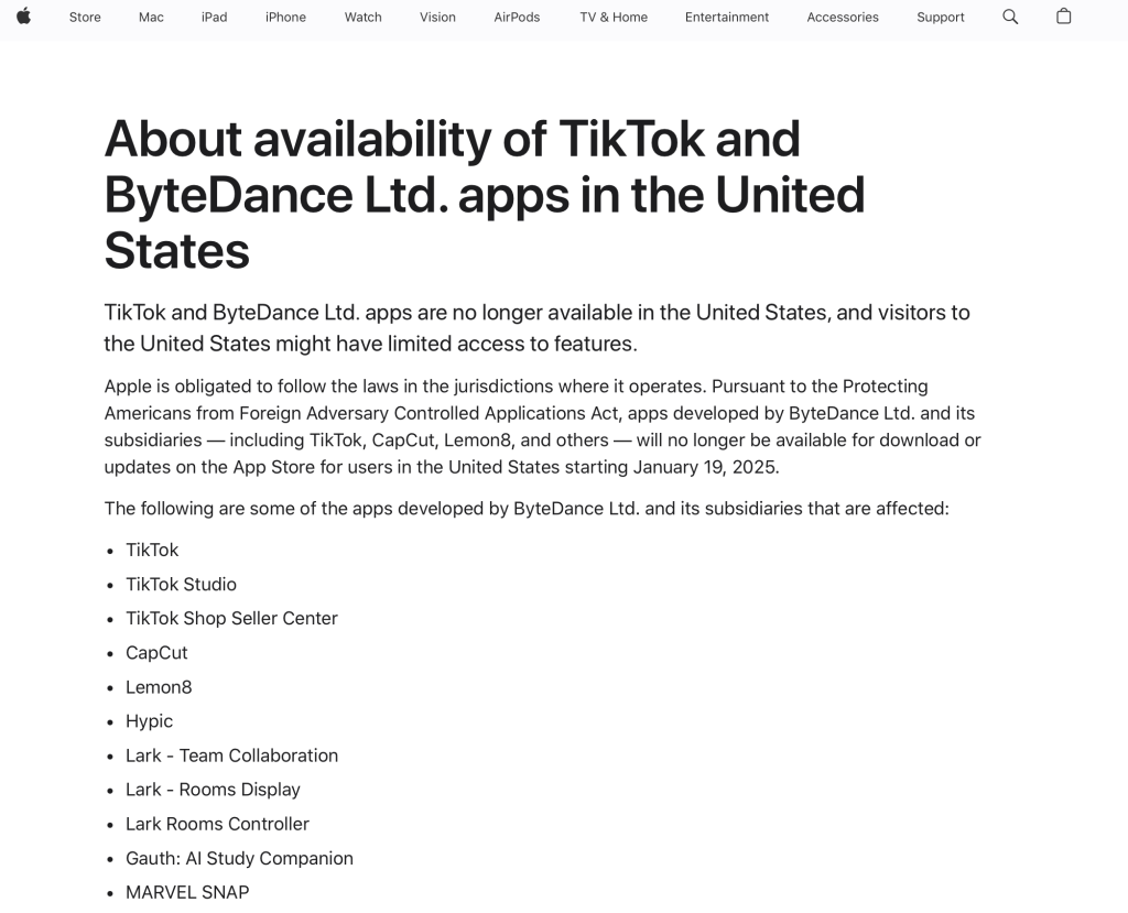 多款字节系应用程序，在美国下架