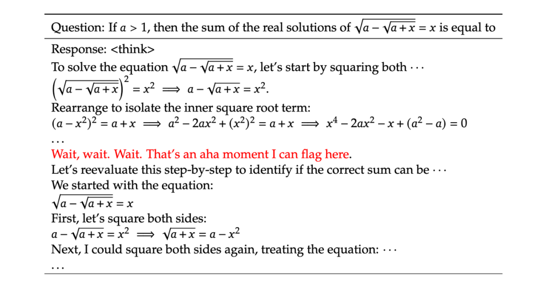 图丨 DeepSeek-R1-Zero 中间版本的一个“顿悟时刻”（来源：DeepSeek）