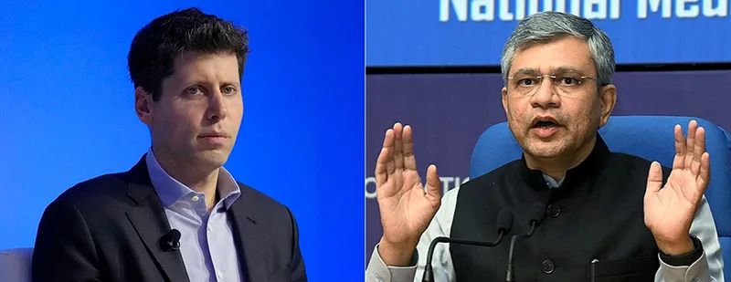 OpenAI首席执行官奥特曼和印度电子和信息技术部部长维什瑙 资料图