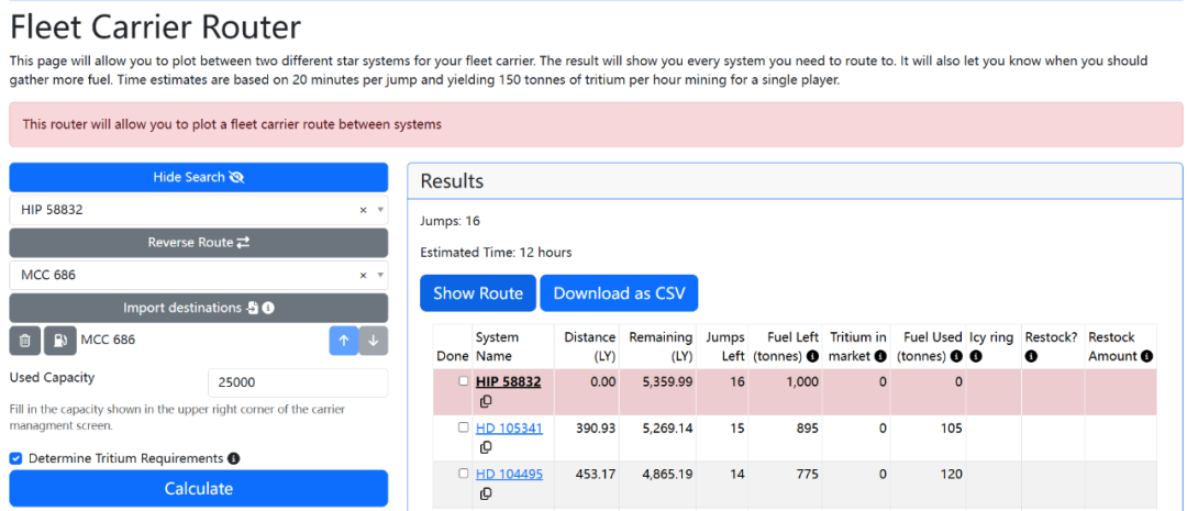 有玩家专门制作了第三方的计算网站，方便其他人规划路线和燃料