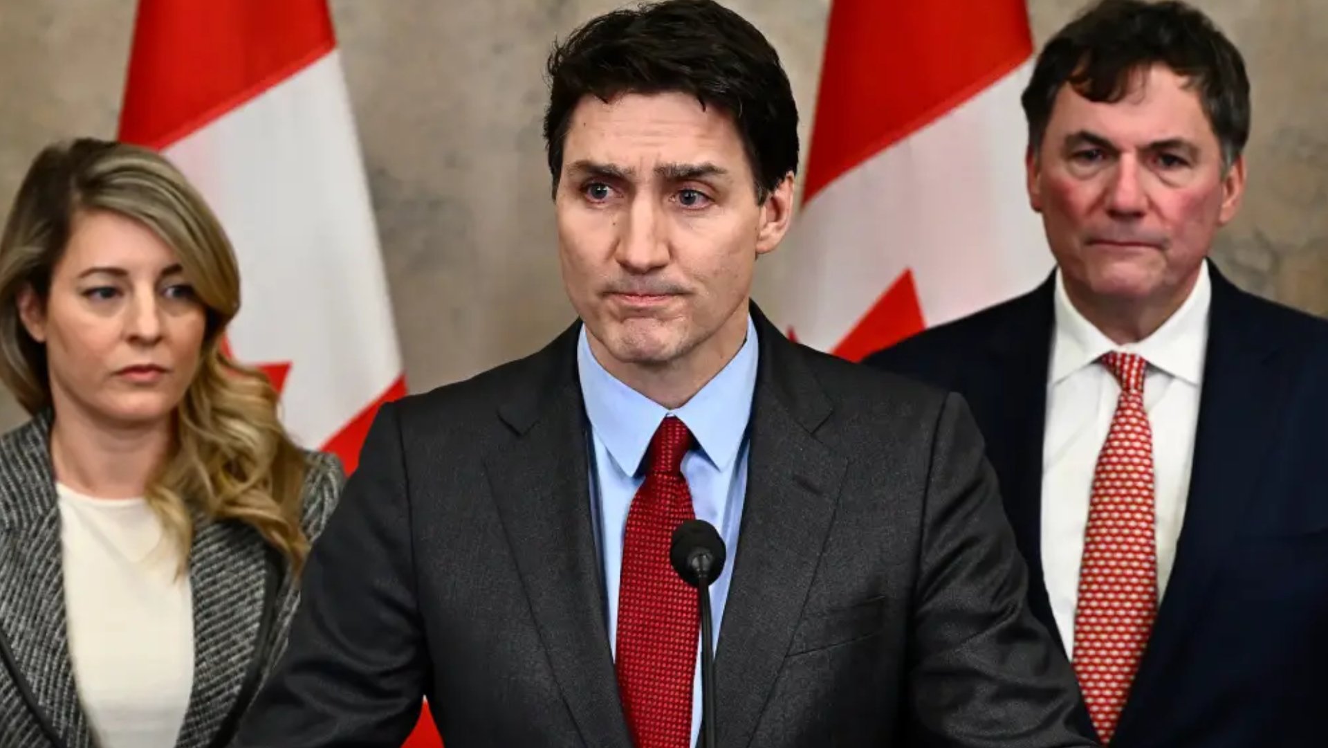 视频截图：加拿大总理特鲁多发表讲话，控诉特朗普政府关税政策