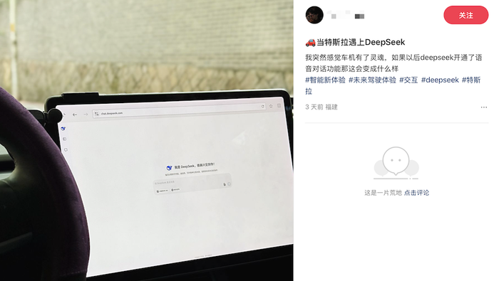 ▲特斯拉车主访问网页版DeepSeek
