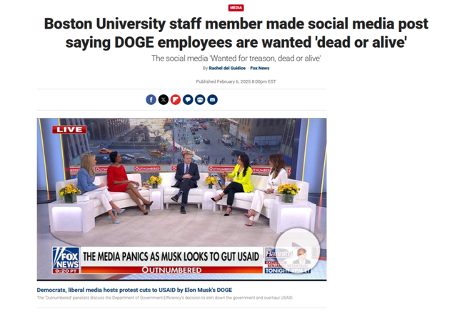 2月6日，福克斯新闻报说念标题截图。